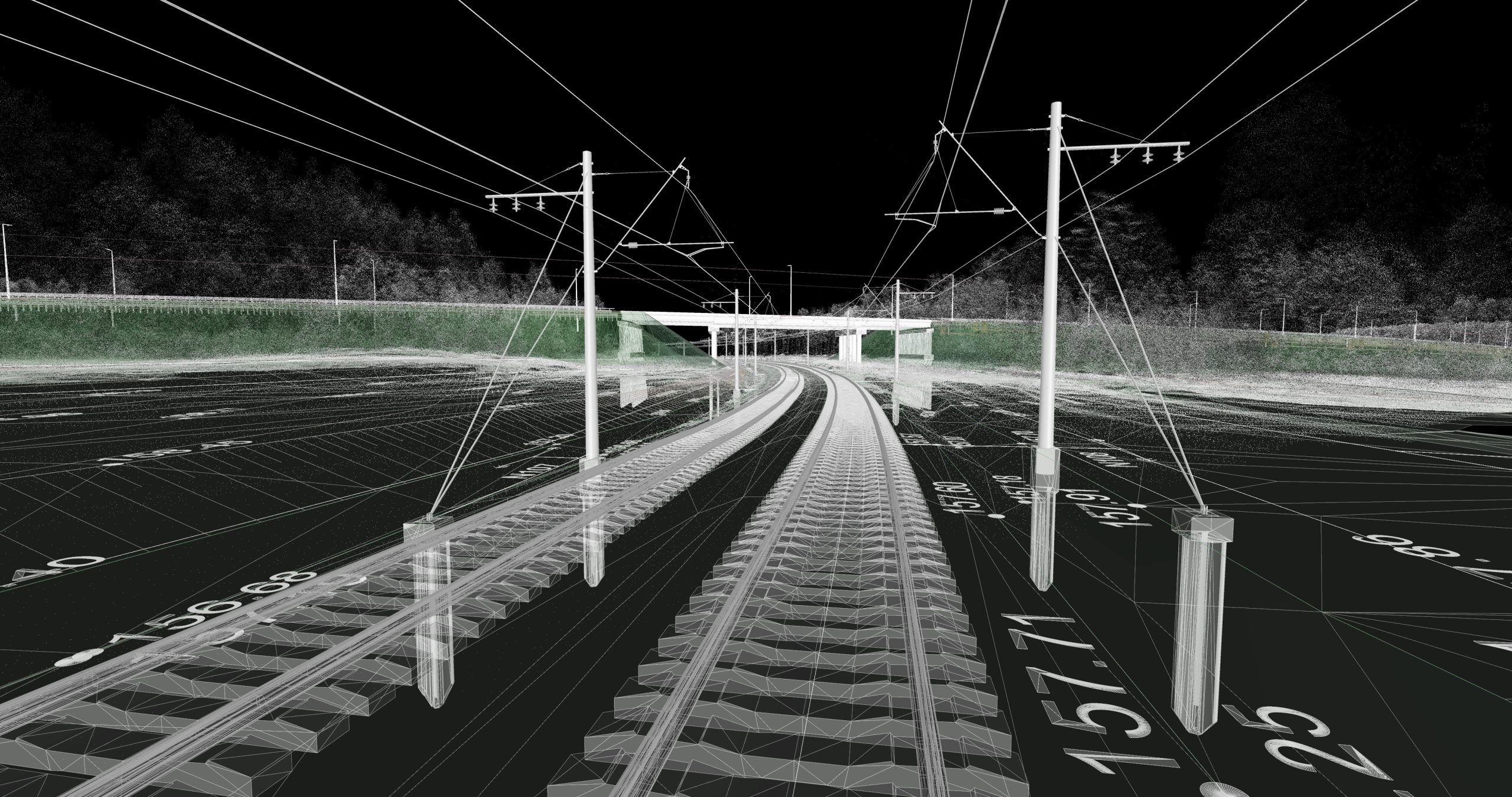 The BIM model of the railway infrastructure area of wireframe view