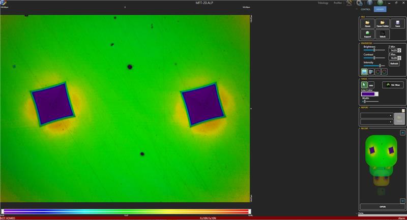 Imagen 2D de indentación con perfilómetro RTEC